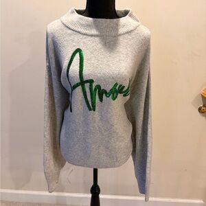 Target Gray Cowl Neck Sweater with Green Script